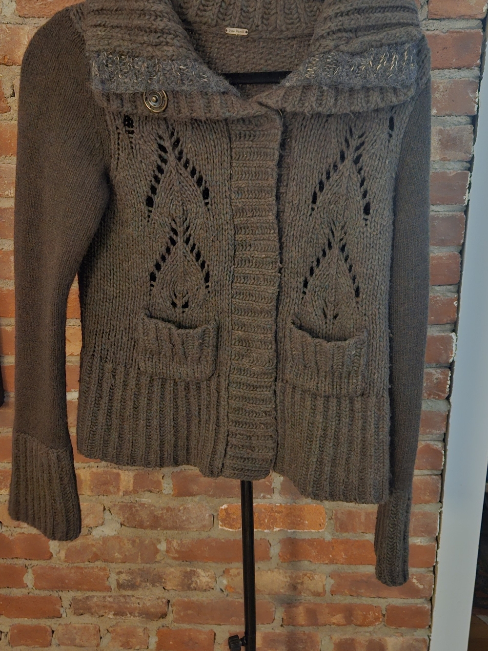 Cozy Knit Snap-Front Women's Sweater Cardigan - Brown With Contrasting Gray Trim